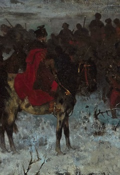 Fragment obrazu, przedstawiający Hetmana Czarnieckiego siedzącego na koniu o tarantowym umaszczeniu