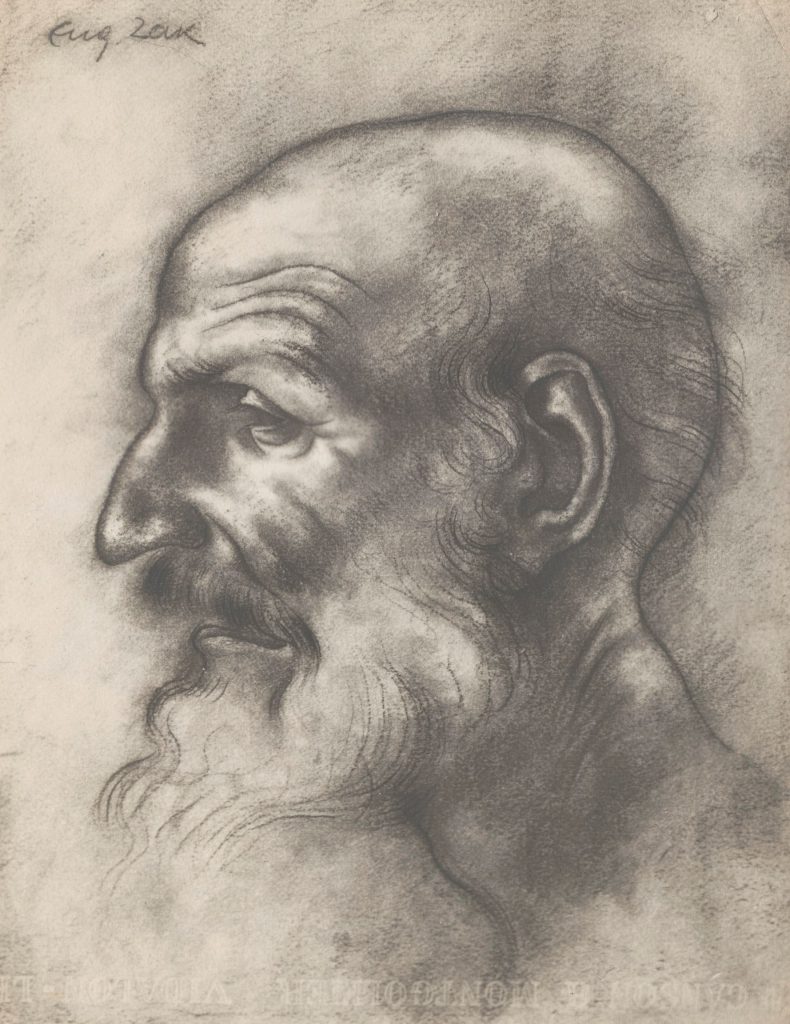 Autor nieznany, Fotografia rysunku: Eugeniusz Zak (1884-1926), Głowa starca z profilu – według „Autoportretu” Leonarda da Vinci, ok. 1930 roku