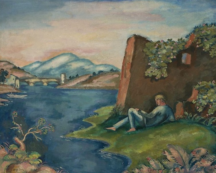 Eugeniusz Zak, „Idylla (Krajobraz z leżącym nad wodą mężczyzną)”, ok. 1913 roku